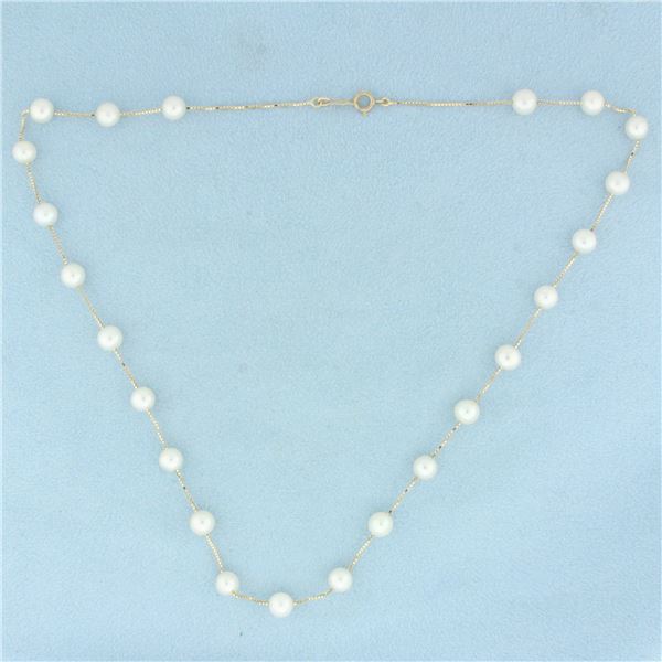 Akoya Pearl Station Necklace in 14k Yellow Gold