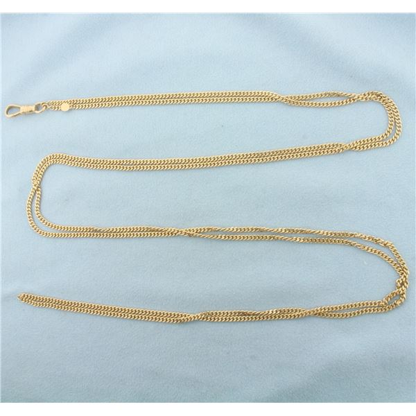Antique 1917 Curb Link Pocket Watch Chain with Dog Clip in 14k Yellow Gold