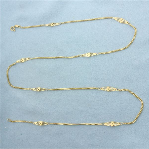 24 Inch Italian Curb Link Station Chain Necklace in 18k Yellow Gold