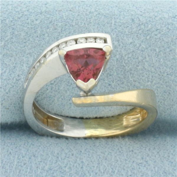 Morganite and Diamond Bypass Ring in 14k Yellow and White Gold