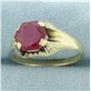 Image 2 : Mens Hexagon Lab Ruby Ring in 14k Yellow Gold
