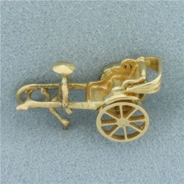 Mechanical Rickshaw Charm or Pendant in 14k Yellow Gold