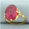 Image 2 : Vintage Lab Ruby Ring in 18k Yellow Gold