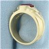 Image 3 : Mens Lab Ruby & Diamond Ring in 14k Yellow Gold