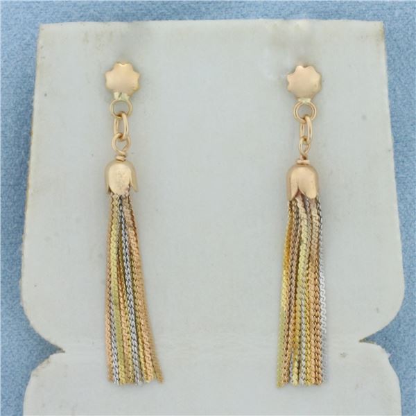 Tri-Color S-Link Chain Dangle Earrings in 14k Yellow, Rose, and White Gold