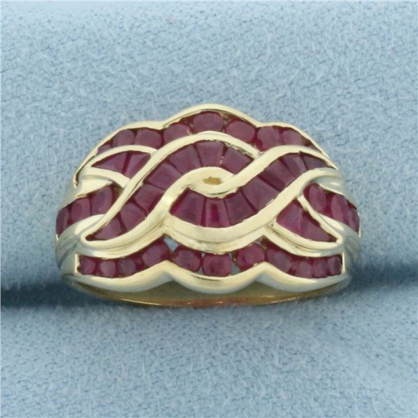 Vintage Ruby Wave Design Ring in 10k Yellow Gold