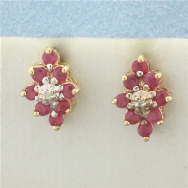 Ruby and Diamond Earrings in 10k Yellow Gold
