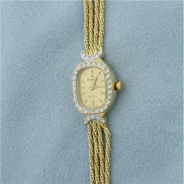 Vintage Movado Diamond Rope Bracelet Watch in Solid 14k Yellow Gold