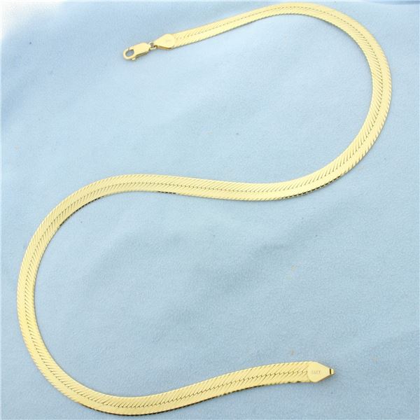 20 Inch Italian Wide Herringbone Chain Necklace in 14k Yellow Gold
