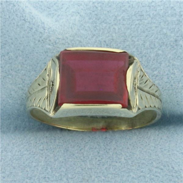 Antique Lab Ruby Solitaire Ring in 14k Yellow Gold