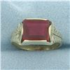 Image 1 : Antique Lab Ruby Solitaire Ring in 14k Yellow Gold