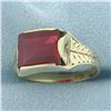 Image 2 : Antique Lab Ruby Solitaire Ring in 14k Yellow Gold