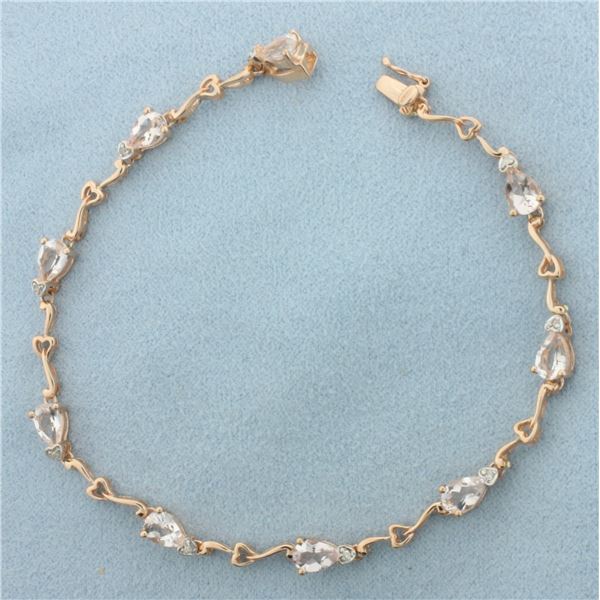 Morganite and Diamond Heart Bracelet in 10k Rose Gold