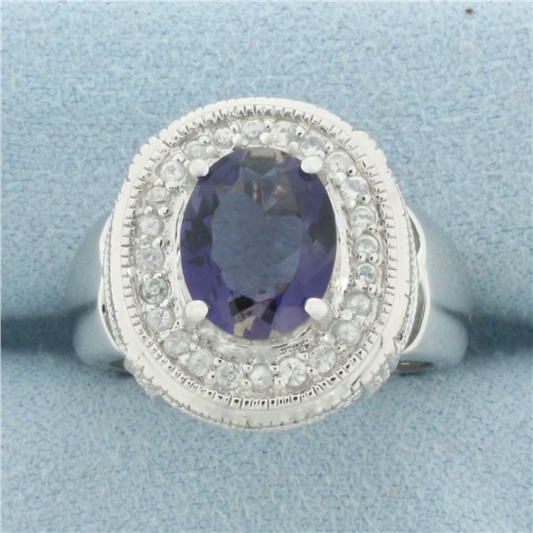 Tanzanite and Diamond Statement Ring in 10k White Gold