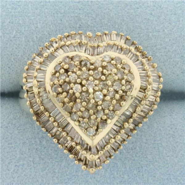 Champagne Diamond Heart Ballerina Style Ring in 10k Yellow Gold