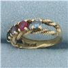 Image 2 : Rainbow Topaz Rope Design Ring in 10k Yellow Gold