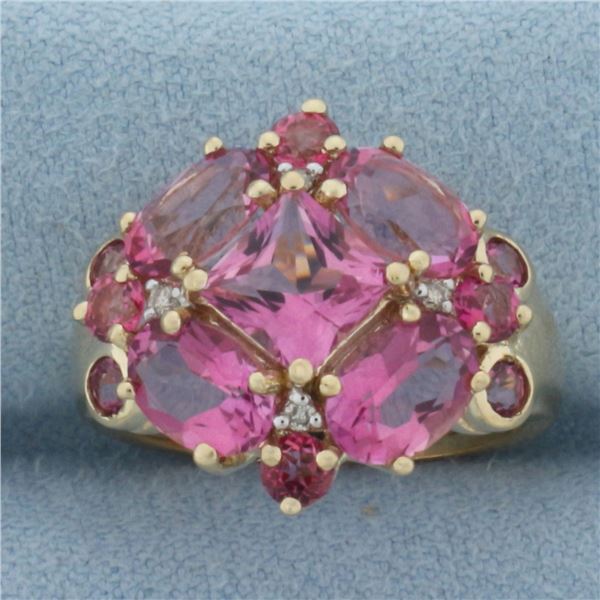 Pink Tourmaline and Diamond Ring in 10k Yellow Gold