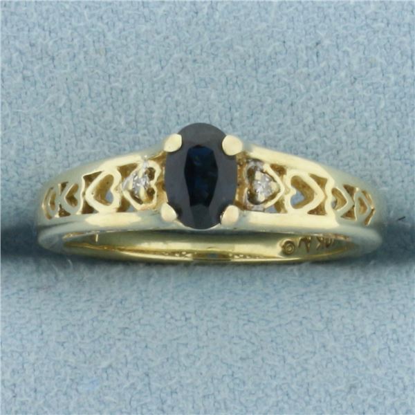 Sapphire and Diamond Heart Ring in 10k Yellow Gold