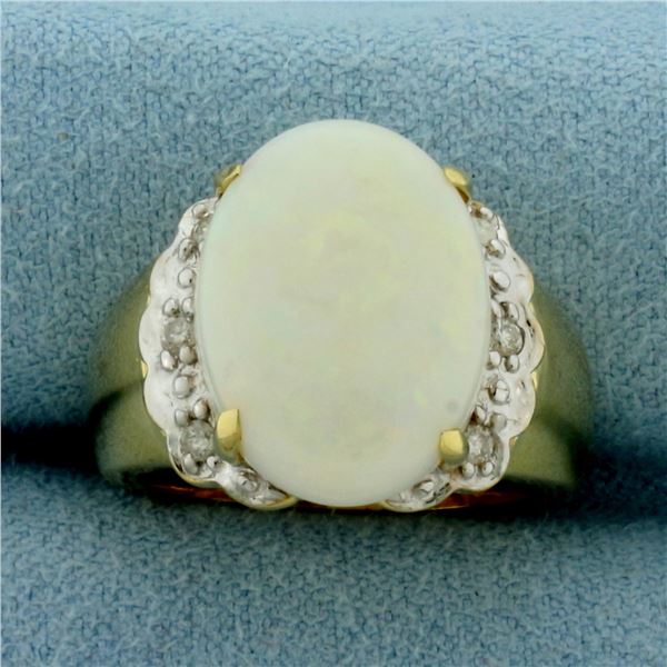 Vintage Opal and Diamond Ring in 14k Yellow Gold
