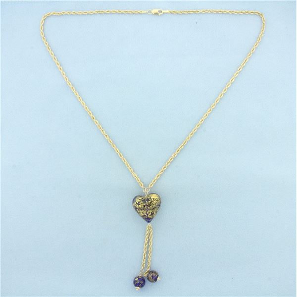 Murano Glass Heart Necklace in 14k Yellow Gold