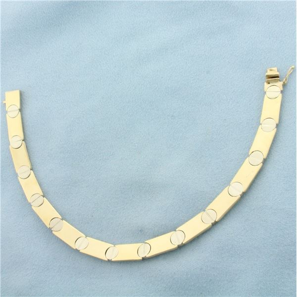 Italian Two Tone Screw Head Bracelet in 14k Yellow and White Gold