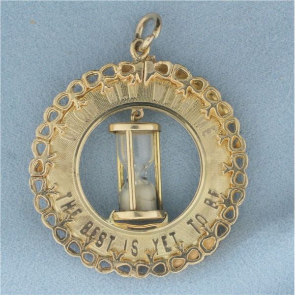 Hourglass Grow Old With Me Large Medallion Charm or Pendant in 14K Yellow Gold