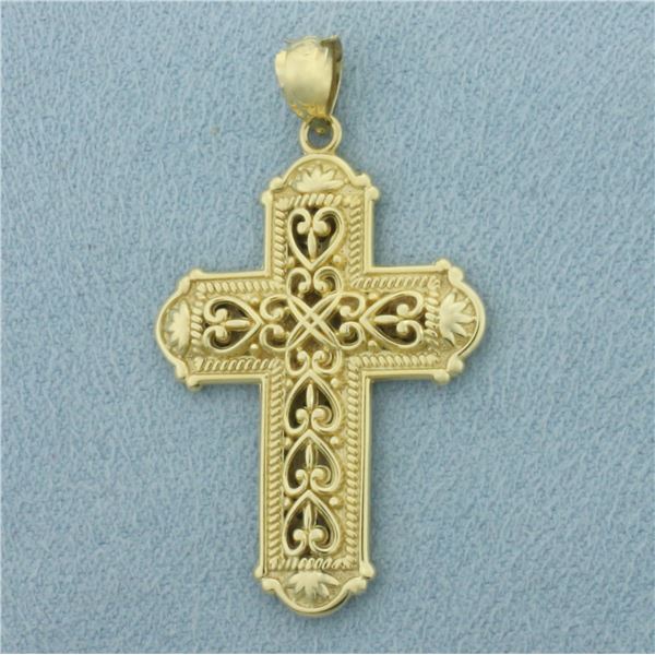 Ornate Double-Sided Cross Pendant in 14k Yellow Gold