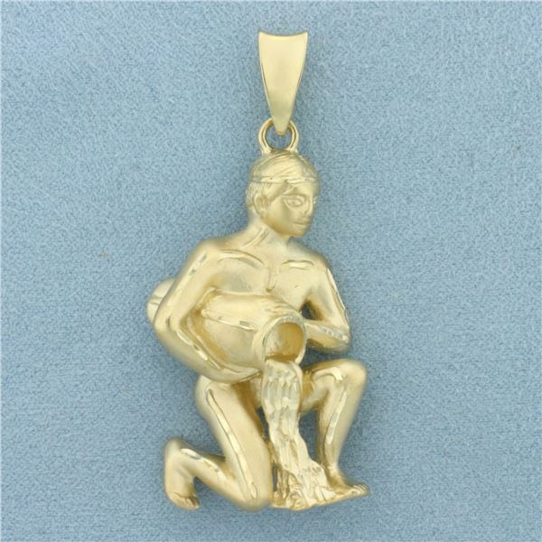 Aquarius Zodiac Water Bearer Pendant in 14k Yellow Gold