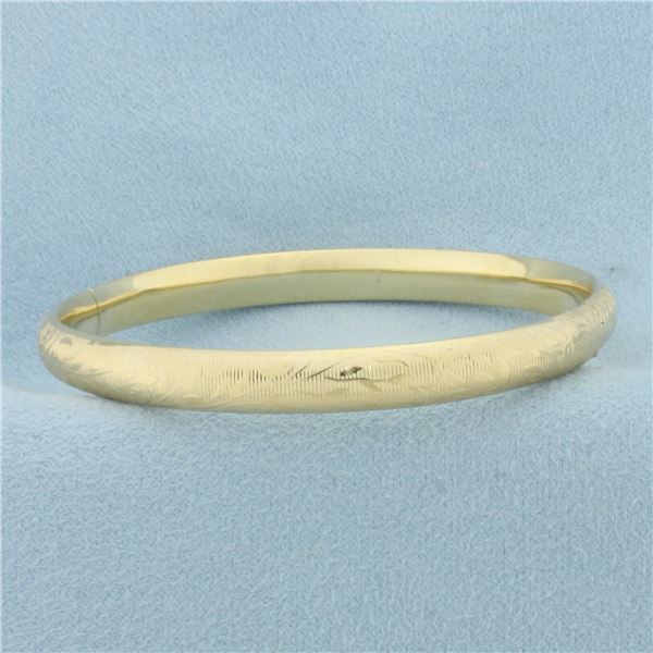 Floral Design Bangle Bracelet in 14k Yellow Gold
