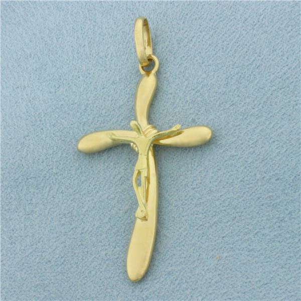 Modern Design Crucifix Cross Pendant in 18k Yellow Gold