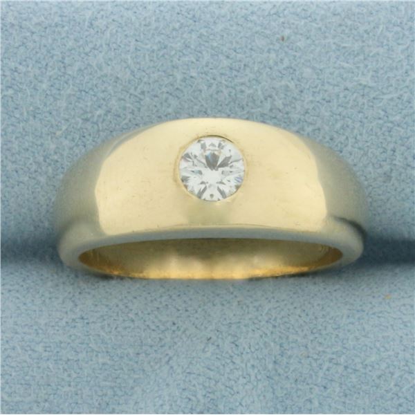 Mens Diamond Solitaire Flush Set Ring in 14K Yellow Gold