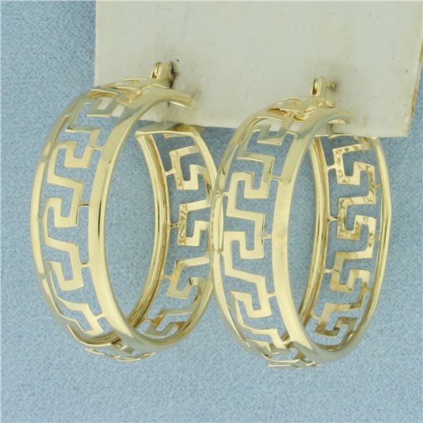 Greek Key Hoop Earrings in 14K Yellow Gold