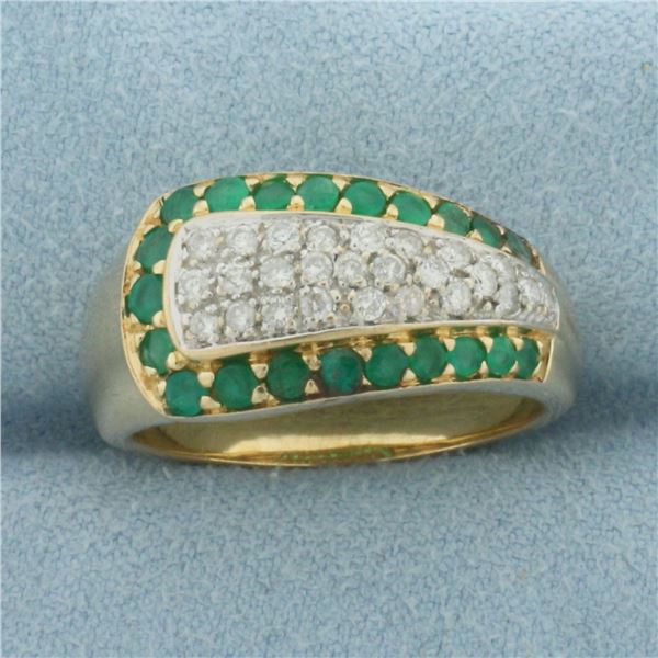 Emerald and Diamond Modern Design Ring in 14K Yellow Gold