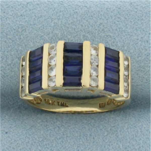 Baguette and Round Sapphire Ring in 14k Yellow Gold