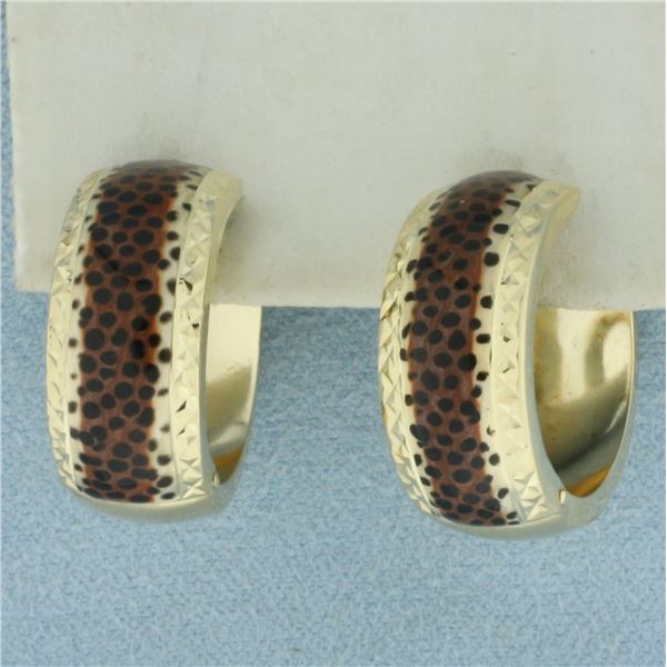 Cheetah Print Hoop Earrings in 14k Yellow Gold