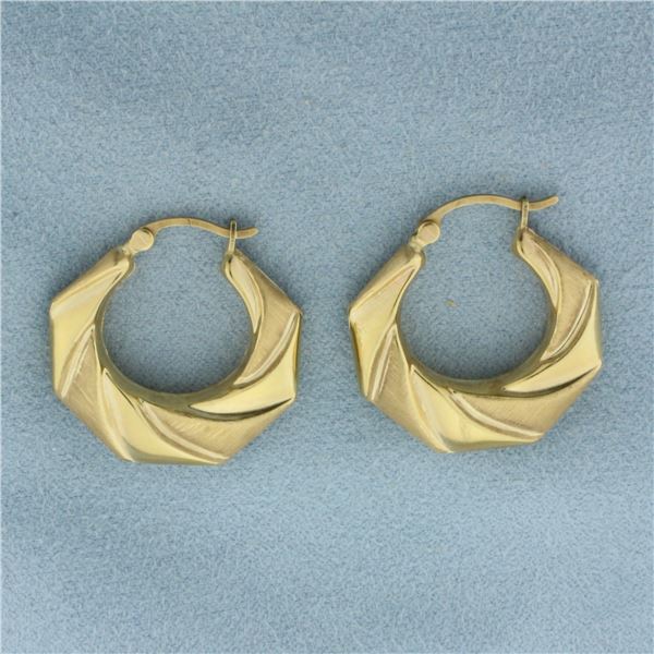Matte and High Polish Finish Hoop Earrings in 14k Yellow Gold