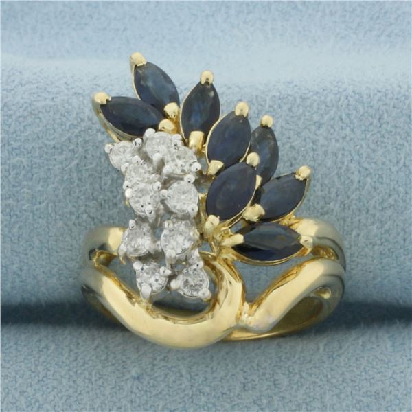 Vintage Sapphire and Diamond Ring in 14k Yellow Gold