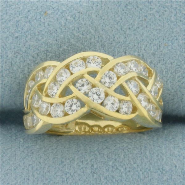 Woven Design CZ Ring in 14K Yellow Gold