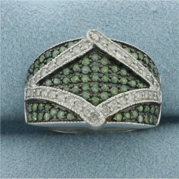 Green and White Diamond Pave Ring in 10k White Gold