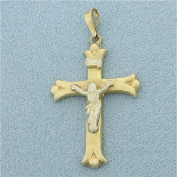 Two-Tone Crucifix Cross Pendant in 14k Yellow and White Gold