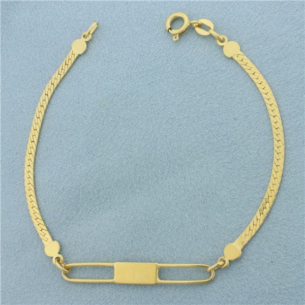 Italian Herringbone ID Bracelet in 14k Yellow Gold