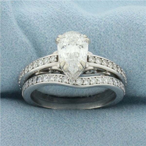 Certified Lab Grown Diamond Engagement Ring and Wedding Band Bridal Set in 18k White Gold