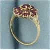 Image 3 : Ruby Flower Split Shank Ring in 14k Yellow Gold
