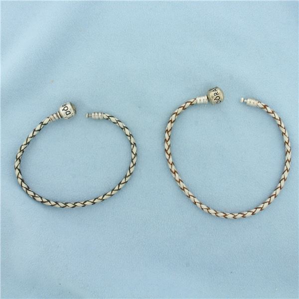 Pandora Braided Woven Silver Grey Bracelets Set of 2 in Sterling Silver