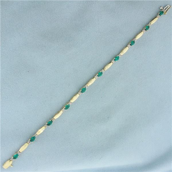 Green Garnet And Diamond Bracelet in 10k Yellow Gold
