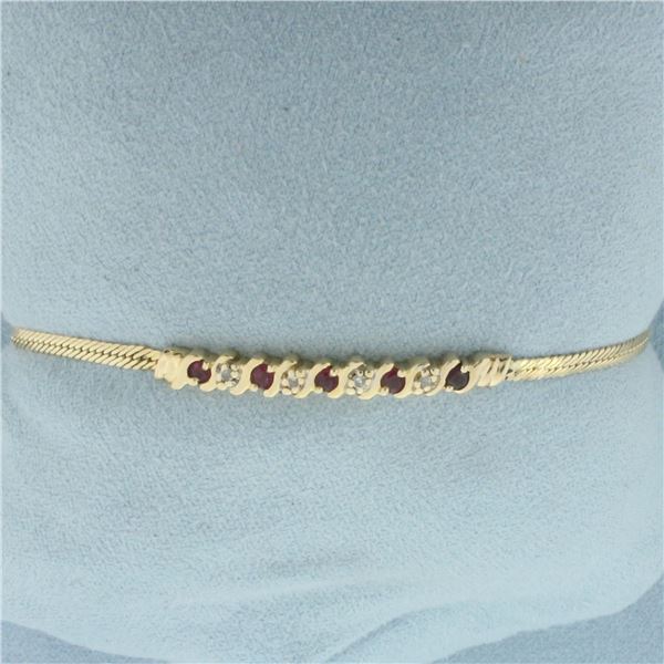 Ruby And Diamond Bracelet in 14k Yellow Gold