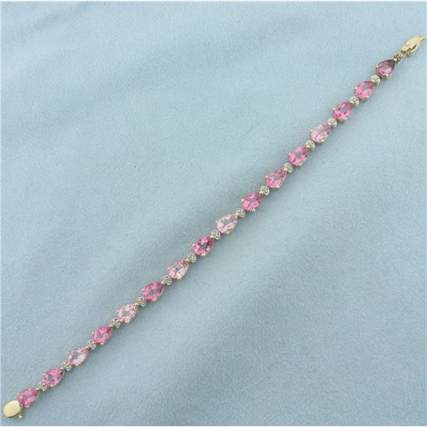 Pink Topaz And Diamond Bracelet in 10K Yellow Gold