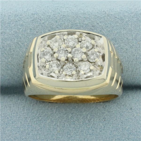 Mens Pave Diamond Presidential Design Ring in 14k Yellow Gold