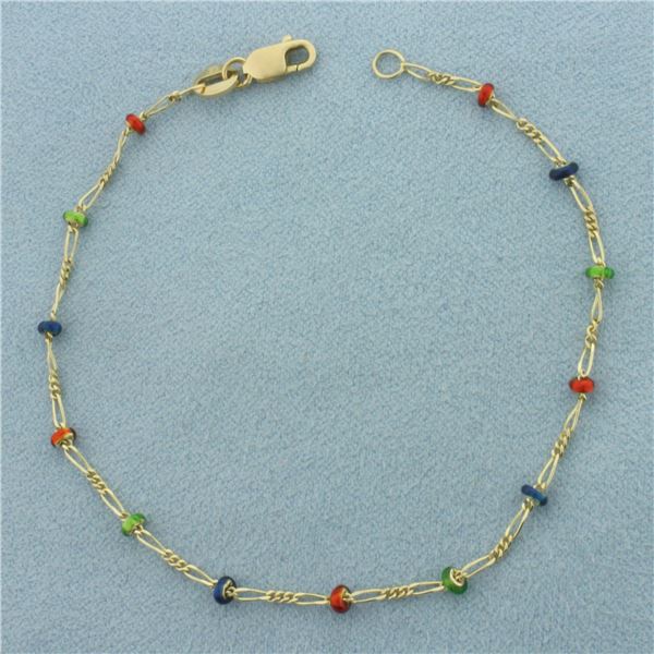 Enamel Station Bracelet in 14k Yellow Gold