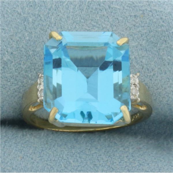 Swiss Blue Topaz and Diamond Ring in 14k Yellow Gold